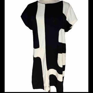 Alfani Womans Dress Sz Medium Petite Sweater/dress Lightweight Black White